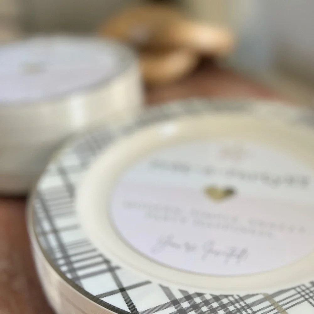 Ivory Tartan Collection Party Plates | Premium Disposable Plaid & Champagne Gold